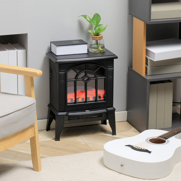 English Elm Homcom Electric Fireplace Stove - Compact 18" Heater With Realistic Flame, 2 Heat Settings & Safety Features W2225P249853