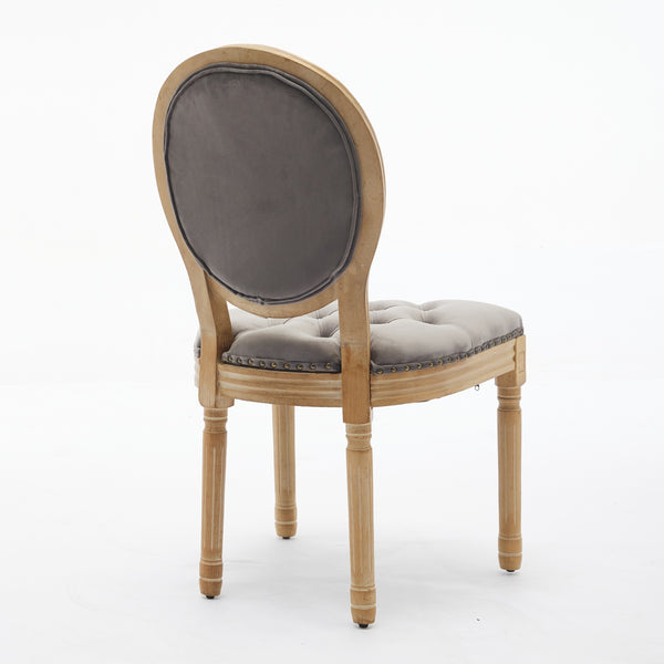 English Elm French Solid Wood Frame Antique Dining Chair with Velvet Upholstery, Nailhead Trim, Durable Spring Core Gray W1143P195871