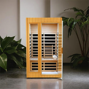 English Elm Hemlock Wood Two Person Far Infrared Indoor Sauna with Bluetooth and Led Lighting W2611P172613