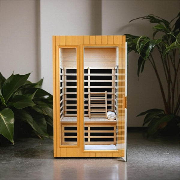 English Elm Hemlock Wood Two Person Far Infrared Indoor Sauna with Bluetooth and Led Lighting W2611P172613