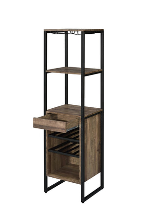 English Elm Weathered Oak Freestanding Wine Rack with Drawer Stemware and Bottle Storage B062P184584
