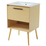 English Elm 24" Bathroom Vanity With Sink Combo, Multi-Functional Bathroom Cabinet With Drawer, Mdf Board, Natural