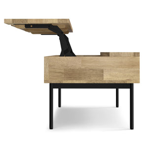 English Elm Reeves Lift Top Coffee Table in Natural Mango Wood with Raffia, Iron Base, Storage & Split Lift Top B136P203457