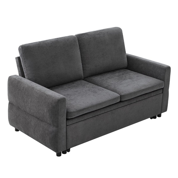 English Elm Convertible Chenille Sleeper Loveseat with Usb Ports and Reclining Backrest for Small Spaces Grey N719P390439E