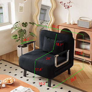 English Elm 31.5″ Convertible Chair Bed with Tri-Fold Design, Adjustable Backrest, Plush Pillow, Durable Frame for Home Comfort and Office Lounging Black W1767P220577