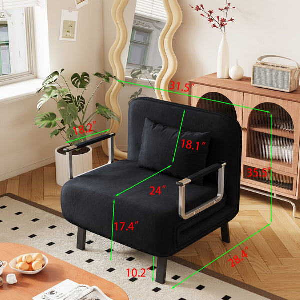 English Elm 31.5″ Convertible Chair Bed with Tri-Fold Design, Adjustable Backrest, Plush Pillow, Durable Frame for Home Comfort and Office Lounging Black W1767P220577