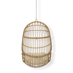 English Elm Christopher Knight Home® - BERKSHIRE Wicker Hanging Chair with 8ft Chain — Weather‑Resistant Faux Rattan Swing, 300 lb Capacity Brown+Beige 70843.00LBGE