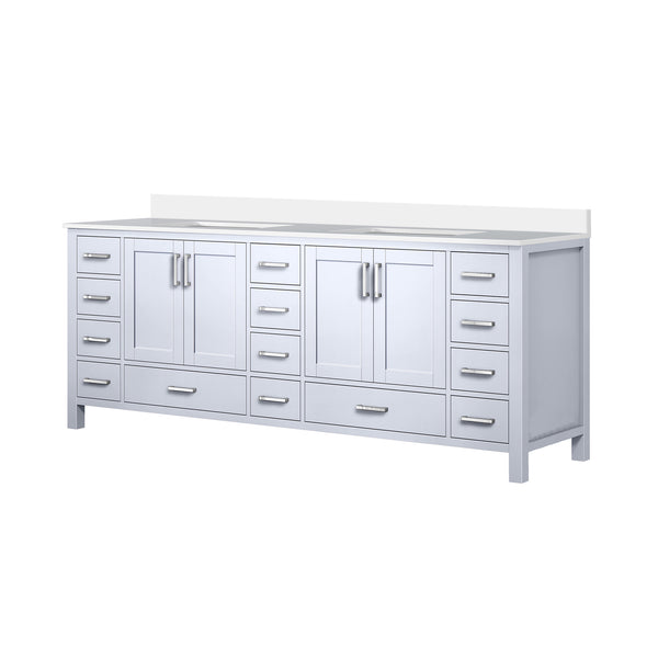 English Elm White Double Bath Vanity 84 in W x 22 in D with White Quartz Top, Solid Wood, Soft-Close Drawers and Ample Storage B2731P258968