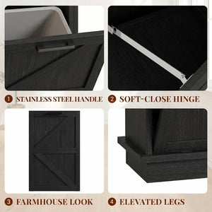 English Elm Tilt Out Trash Cabinet with Storage Drawer Conceals 10 Gallon Bin Pet Proof Brown+Black T5831P489253