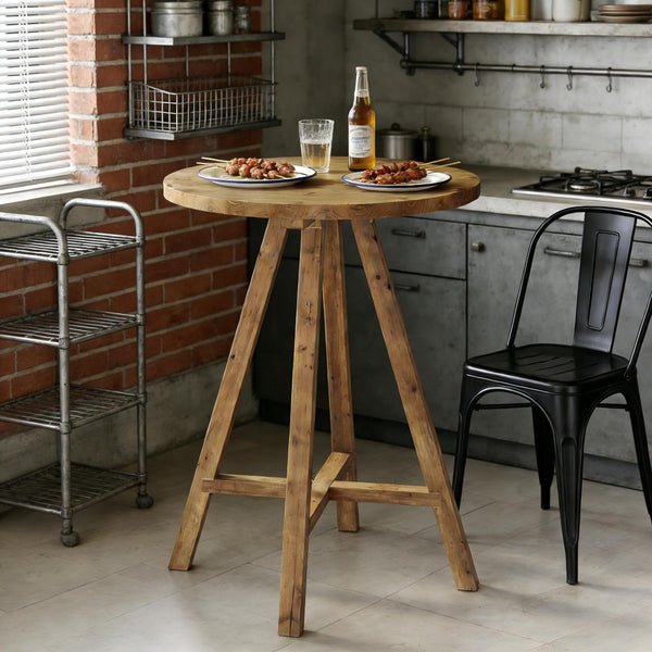 English Elm Stylish Round Coffee Table with Engineered Wood Top and Open Metal Base for Living Rooms T3971P458658