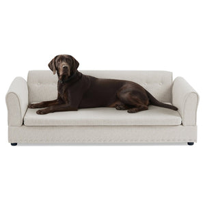 English Elm Oversized Linen Pet Sofa with Armrest Backrest for Large Dogs Modern Living Room W487P430327