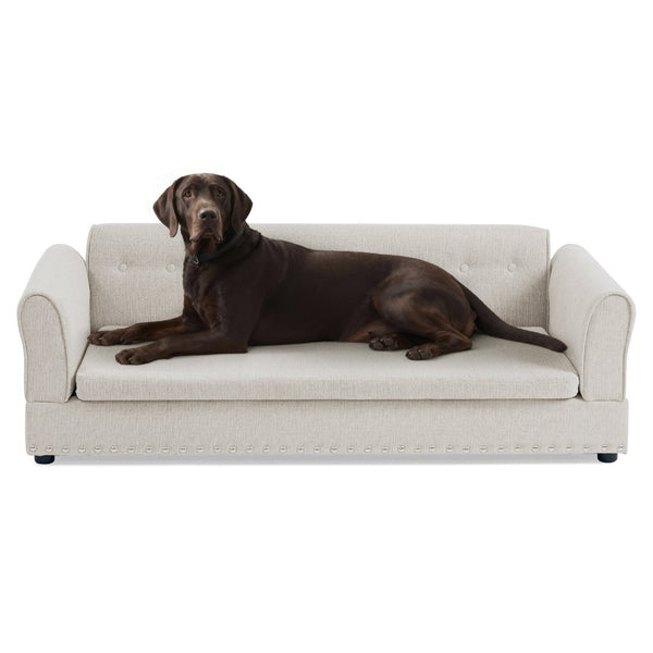 English Elm Oversized Linen Pet Sofa with Armrest Backrest for Large Dogs Modern Living Room W487P430327