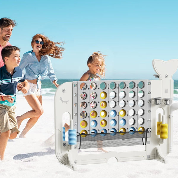 English Elm 4-to-score Giant Backyard Game Set with 4 Activities Height Adjustable Family Fun White+Gray W2700P357856
