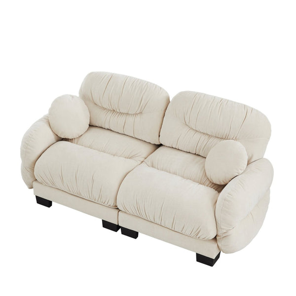 English Elm Pleated Chenille Two Seater Modular Sofa with Curved Armrests and Ergonomic Foam Cushions Beige W5656S00037