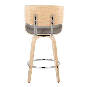 English Elm 26" Swivel Counterstools with Tufted Faux Leather Walnut Legs and Chrome Footrest Set of 2 B202S00346