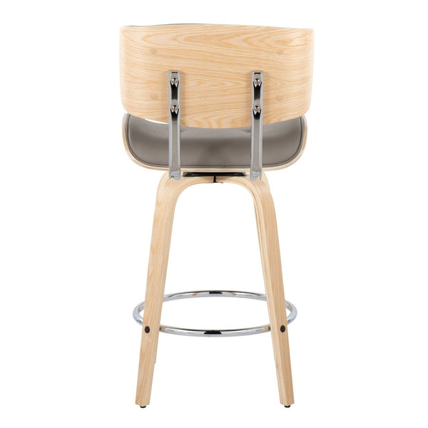 English Elm 26" Swivel Counterstools with Tufted Faux Leather Walnut Legs and Chrome Footrest Set of 2 B202S00346