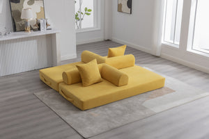 English Elm UNITED modular foldable sofa with metal frame, corduroy upholstery, side pocket & quick assembly convenience Mustard yellow W1568P375635