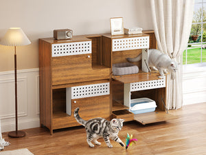 English Elm 2-piece Modern Cat Litter Box Enclosure Side Table Set with Hidden Storage N752S004342D