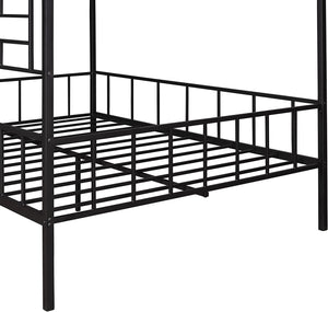 English Elm Black Twin Loft Bed with House-Style Gable, Full Metal Frame, Angled Ladder, Modern Kids Bunk Black 15 L x 78 W x 7 H B2741P347293