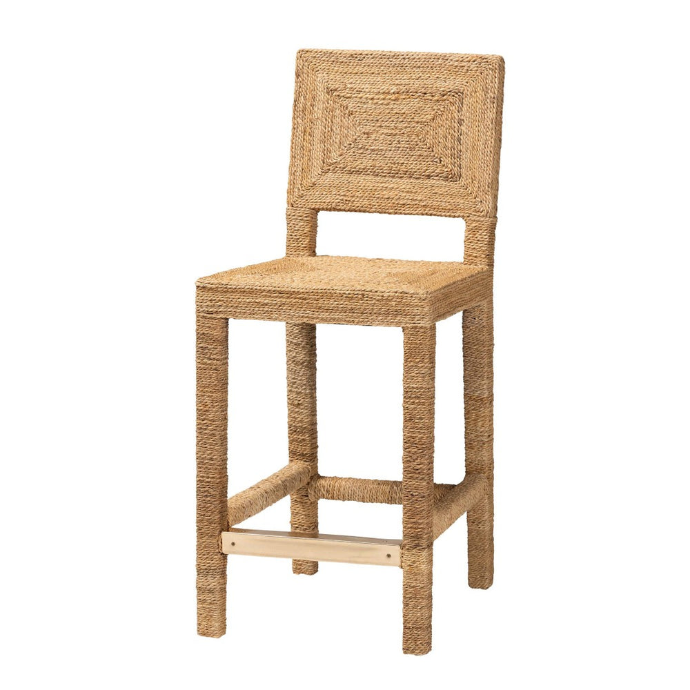 English Elm Modern Handcrafted Seagrass Woven Mahogany Counter Stool for Kitchen Island B2750P467723