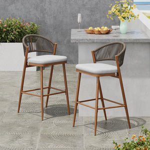 English Elm Christopher Knight Home® - Outdoor 30.25" Barstool Set Of 2 - Stylish Aluminum Frame With Pe Rattan Backrest, Teak Finish N772P245120T