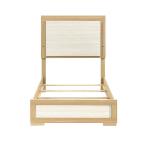 English Elm Contemporary LED Panel Queen Bed with Integrated Lighting, Sleek Wooden Frame and Modern Headboard Design Natural,White 45.75 L x 30.75 W x 5.75 H B011S01706