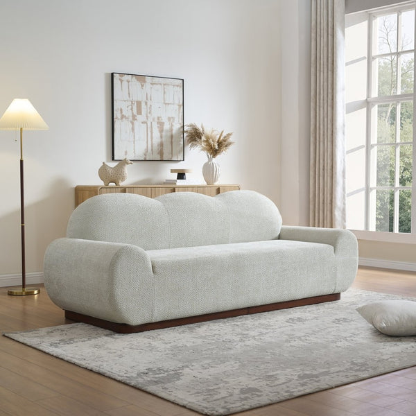 English Elm 88 In. Curved Cloud Sofa Chenille Upholstered 3 Seat Living Room Couch Walnut Legs Light Green N773IS00095G