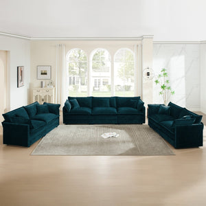 English Elm 3 Piece Modular Sofa Set Blue Chenille Deep Seat Living Room Sectional Seating W714S00599