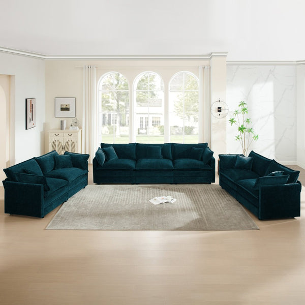 English Elm 3 Piece Modular Sofa Set Blue Chenille Deep Seat Living Room Sectional Seating W714S00599