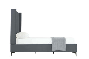 English Elm Promenade Upholstered Velvet Twin Bed with Vertical Stitched Headboard, Solid Slats, No Box Spring Needed Grey B365S00052