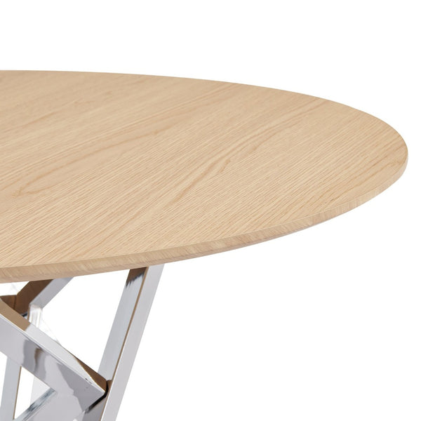 English Elm 37inch Round Dining Table Warm Wood Grain Top Silver Tripod Base Seats Four W3357P395501
