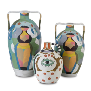 Amphora Vibrant Terracotta Vase with Cubist Motifs - A Colorful Art Piece for Modern Spaces
