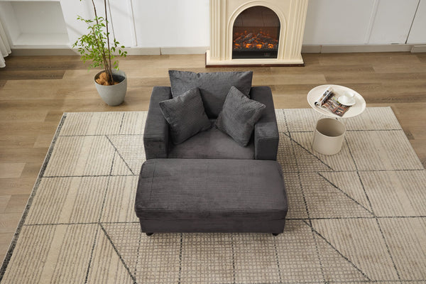 English Elm Chaise Lounge Chair With Removable Ottoman & Pillows - Modern, Pet-Friendly Accent Sofa Bed For Comfort W1170P353049