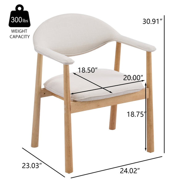 English Elm Modern Rubberwood Dining Chair Set Sculptural Curved Back Upholstered Seat Walnut Frame Beige,Natural N768P391165N