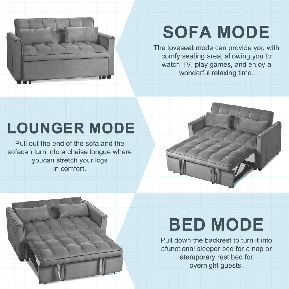 English Elm 3 Velvet Convertible Sleeper Sofa Bed with Pull-Out, Adjustable Back, Side Pockets & Pillows — Dark Gray W2121P289395