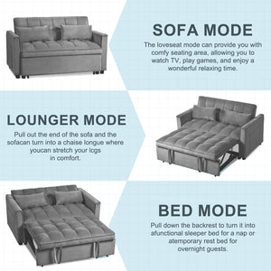 English Elm 3 Velvet Convertible Sleeper Sofa Bed with Pull-Out, Adjustable Back, Side Pockets & Pillows — Dark Gray W2121P289395