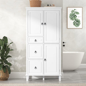 English Elm Retro Multi-Functional Storage Cabinet with Adjustable Shelves, 3 Drawers & Doors, Stylish White Organizer for Living Room Bathroom Kitchen Office - Elegant, Space-Saving Design N725P236498K