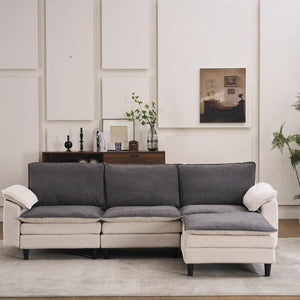English Elm 100.39" Chenille Cloud Sectional Modular L Shape Deep Seat Sofa with Ottoman W5029S00002