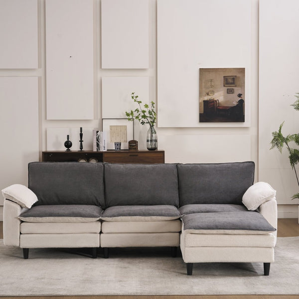 English Elm 100.39" Chenille Cloud Sectional Modular L Shape Deep Seat Sofa with Ottoman W5029S00002