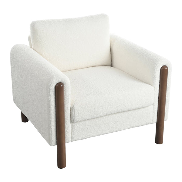 English Elm Christopher Knight Home® - Oversized Teddy Velvet Accent Chair with Curved Armrests, Tufted Mid-Century Design and Walnut Legs White N765P189679W
