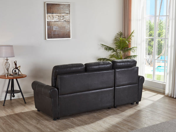 English Elm Sectional Sofa Bed In Black Faux Leather - Stylish Space-Saving Design For Modern Living Spaces B205S00044-GIGA