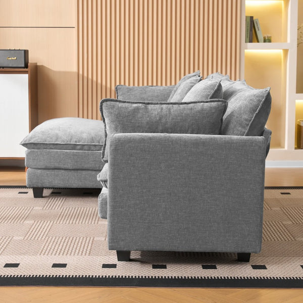 English Elm Beige Chenille Sectional Sofa with Modular Ottoman for Living Room or Studio Gray W2603S00008
