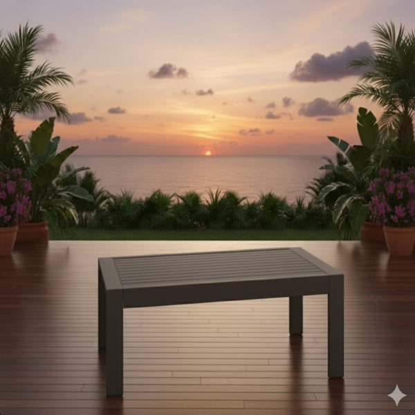 English Elm 43" Outdoor Coffee Table with Wood Grain Top on Powder Coated Iron for Patio Lounging Gray B082P455180