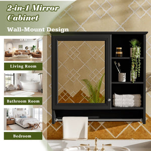 English Elm 30 Inch Wall Mount Mirror Cabinet Mdf Storage with Soft Close Hinges Bathroom Vanity Black N710P186086B