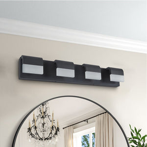 English Elm 4-Light Black LED Vanity Light Acrylic Shade Modern Bathroom Wall Sconce Soft Bright Glow W2312P374895