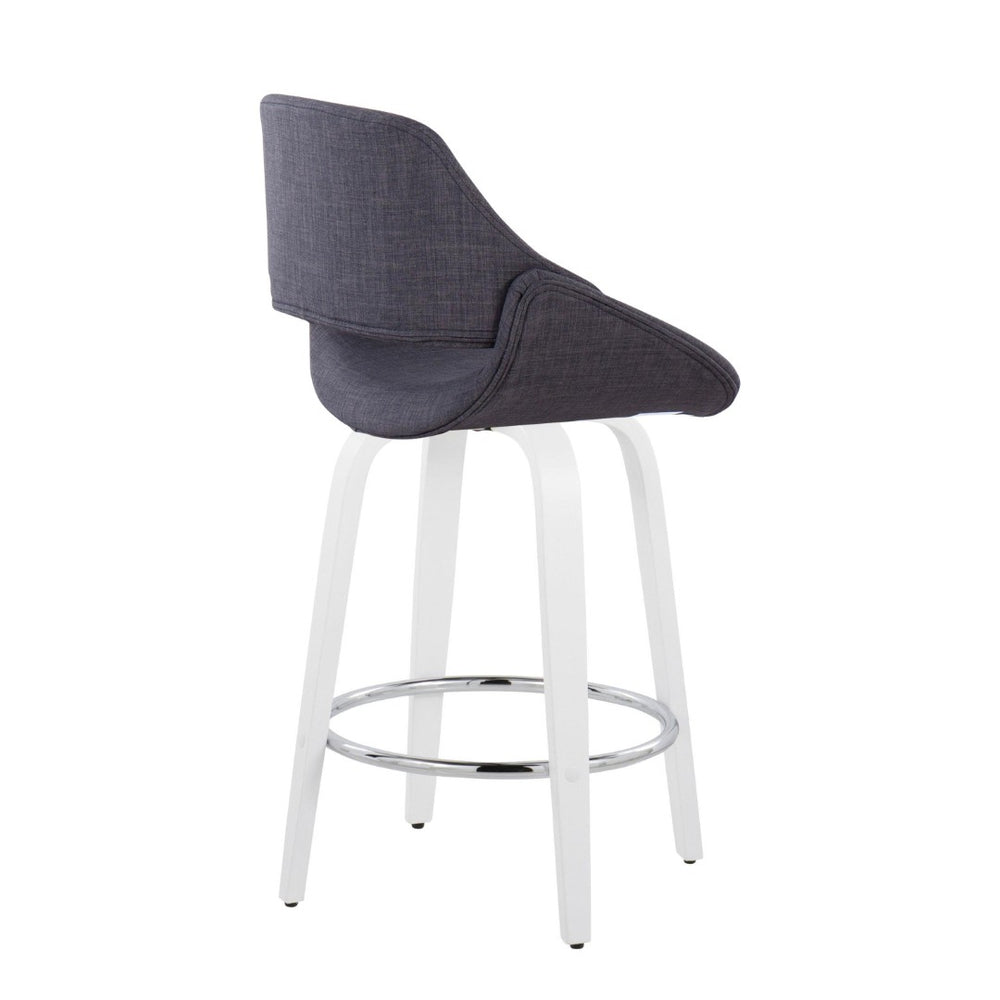 English Elm Fixed-height Swivel Counterstools White Wood Base Charcoal Seat Chrome Footrest Pair B202S01821