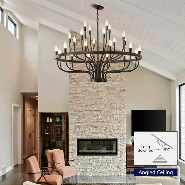 English Elm Industrial Black Metal 24 Arm Candelabra Chandelier for Dining Room or Vaulted Space W2991P406719