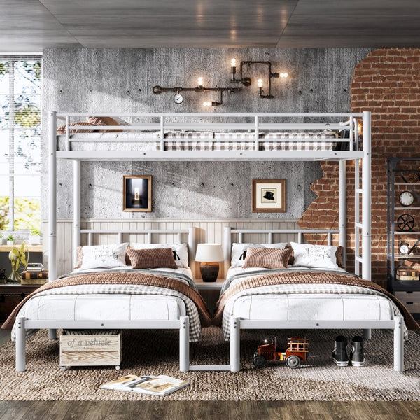 English Elm Twin Triple Bunk Bed Metal L-shaped Frame Sleeps Three Kids White Finish White W1580S00616
