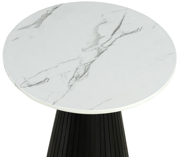English Elm Contemporary Round End Table With Faux Marble Top And Black Reeded Base – Perfect For Any Living Space! B2741S00617