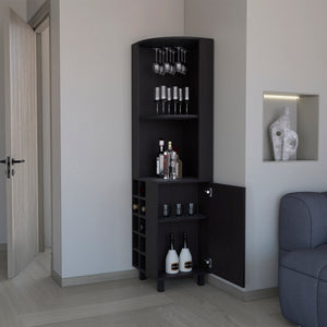 English Elm Corner Bar Cabinet Cleveland Black - Space-Saving Engineered Wood Corner Storage with Shelves, Durable Finish B092S00294